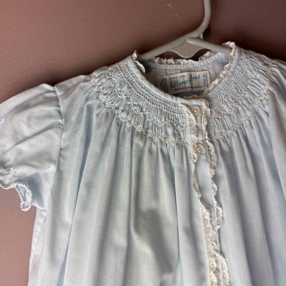 Feltman Bros Smocked Hand Embroidered Blue Dress - Picture 3 of 8